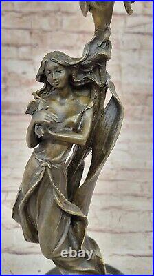 Elegant Wood Nymph Candleholder Bronze Sculpture for Dining Room Gift