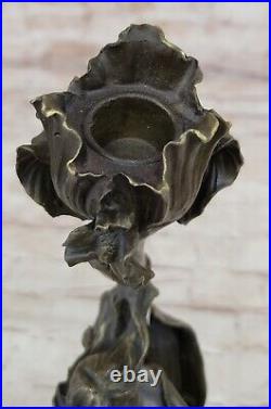 Elegant Wood Nymph Candleholder Bronze Sculpture for Dining Room Gift