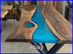 Epoxy Resin Blue River Dining Coffee Top Handmade Wood Furniture Wooden Center