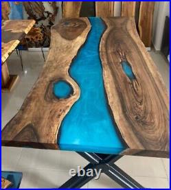 Epoxy Resin Blue River Dining Coffee Top Handmade Wood Furniture Wooden Center