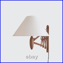 Exclusive And Original Large Oak Wood Scissor Lamp With White Shade