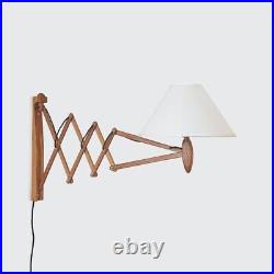 Exclusive And Original Large Oak Wood Scissor Lamp With White Shade