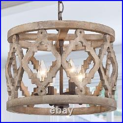 Farmhouse Chandelier for Dining Room, Wood 14, Hand-Painted White Finish