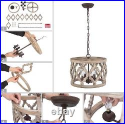 Farmhouse Chandelier for Dining Room, Wood 14, Hand-Painted White Finish