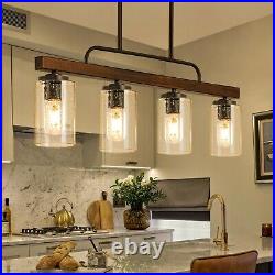 Farmhouse Dining Room Light Fixture, 4-Light Wood Kitchen Island Lighting, In