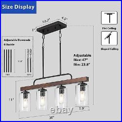 Farmhouse Dining Room Light Fixture, 4-Light Wood Kitchen Island Lighting, In