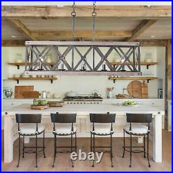 Farmhouse Kitchen Island Chandelier Linear Dining Wood Pendant 5 Lights Fixture