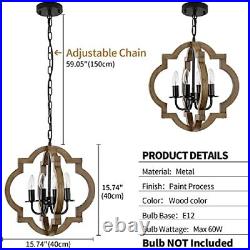 Farmhouse Orb Chandelier, Rustic Wood Chandelier for Dining Room, 4-Light