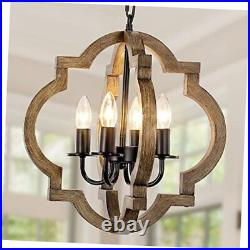 Farmhouse Orb Chandelier, Rustic Wood Chandelier for Dining Room, 4-Light