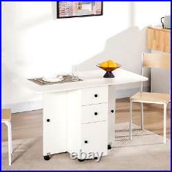 Foldable Dining Table, Rolling Kitchen Table With Storage Drawers Grey