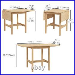 Foldable Solid Wood Dining Table, Drop Leaf Kitchen Table, Nature Wood