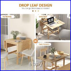 Foldable Solid Wood Dining Table, Drop Leaf Kitchen Table, Nature Wood