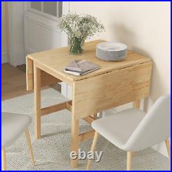 Foldable Solid Wood Dining Table, Drop Leaf Kitchen Table, Nature Wood