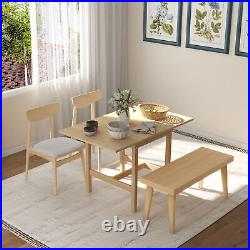 Foldable Solid Wood Dining Table, Drop Leaf Kitchen Table, Nature Wood