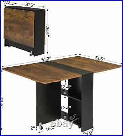 Folding Dining Table Drop Leaf Table for Small Spaces with 2 Tier Storage Racks