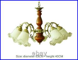 French Flower Wood Glass Chandelier Light Kitchen Dining Room LED Pendant Lamp