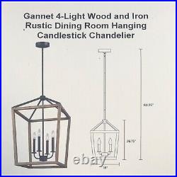 Gannet 4-Light Wood and Iron Rustic Dining Room Hanging Candlestick Chandelier