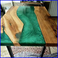 Green Epoxy Resin Dining and Coffee Table Live edge Custom made Premium Quality