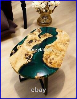 Green Oval Epoxy Resin Sofa Dining Table Kitchen Slab Wooden Furniture Home Deco