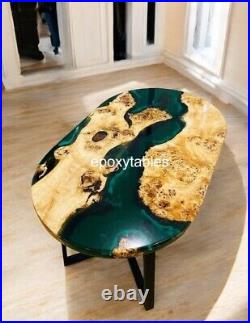 Green Oval Epoxy Resin Sofa Dining Table Kitchen Slab Wooden Furniture Home Deco