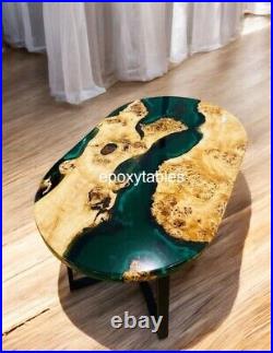 Green Oval Epoxy Resin Sofa Dining Table Kitchen Slab Wooden Furniture Home Deco