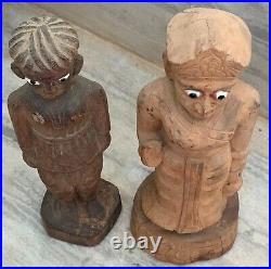 Hand carved wooden man statue old condition human figurine wood pair statuette