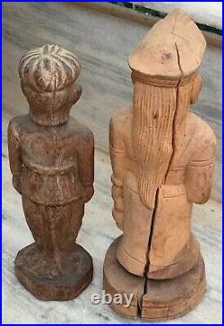 Hand carved wooden man statue old condition human figurine wood pair statuette