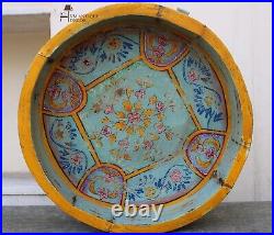 Handcrafted Chakki-Table Cum Chapati Store Bowl, Wooden Carved Round Coffee Table