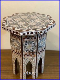 Handmade, Antique, Wood End Table, Side Table, Unique Wood Table, Inlaid Shell
