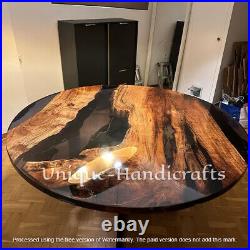 Handmade Black Resin Walnut Table, Epoxy Round Dining Table Dining Room Decors