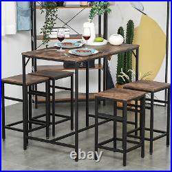 Industrial Rectangular Dining Table Set with 4 Stools for Dining Room, Kitchen