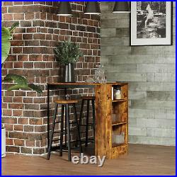 Kitchen Bar Table, Dining Table Set with Storage Shelf, 2 Bar Stools, Rustic Brown