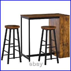 Kitchen Bar Table, Dining Table Set with Storage Shelf, 2 Bar Stools, Rustic Brown