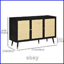 Kitchen Sideboard Buffet Cabinet with 3 Rattan Doors for Living Room, Black