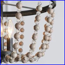LNC Mocha 3 Lights Crystal & Distressed Wood Beads Elegant Chandelier