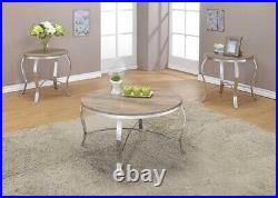 Living Room Weathered Light Oak & Chrome Coffee Table