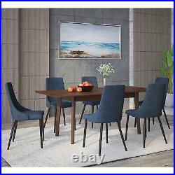 Modern Adelaide Rectangular 7 Packs Dining Set with 6 Chairs in Walnut / Blue