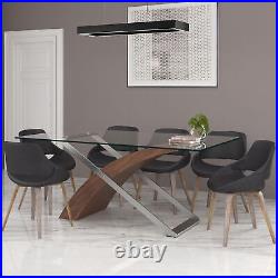 Natalie Wood Base 12mm Tempered Top Dining Table in Walnut for Dining Room