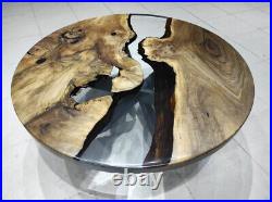 Natural Olive Wood Epoxy Resin Live Edge Epoxy Coffee Table, Round Transparent