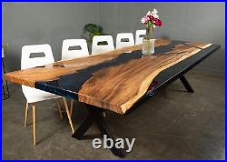 Natural Wooden Epoxy Dining Table Top, Handmade Furniture, Epoxy Dining Room Dec