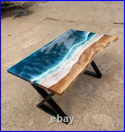 Ocean Epoxy Dining table Top With Natural Wooden Handmade Living Room Furniture