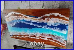 Ocean Waves Epoxy Resin Table Rectangular Wooden Handmade Dining Room Furniture