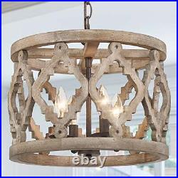 RUZINIU Farmhouse Chandelier for Dining Room Wood Pendant Lighting for Kitche