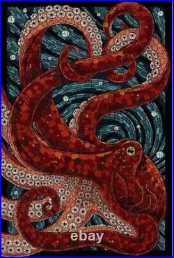 Red Octopus Mosaic Print Asian Wall Art Kraken canvas or poster room home decor