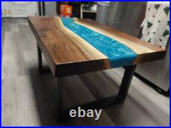 Resin Table with Blue River, Epoxy River Accent Furniture, Beautiful High-Gloss