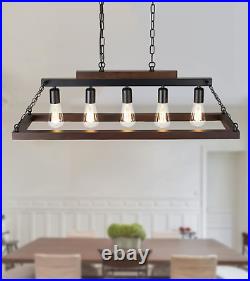 Rustic Kitchen Island/Dining Room Light Fixture Farmhouse Rectangle Wood Linear