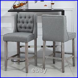 Set of 2 Tufted Armless Bar Stool High Dining Chair Living Room Grey