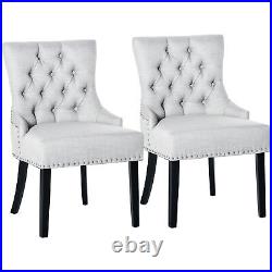 Swoop Air Dining Chair with Nailhead Trim and Ring Back Linen Fabric Wood Legs