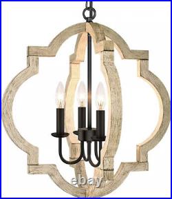 Tobusa Farmhouse 4-Light Rustic Wood Chandeliers Dining Room Ceiling Pendant