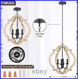 Tobusa Farmhouse 4-Light Rustic Wood Chandeliers Dining Room Ceiling Pendant